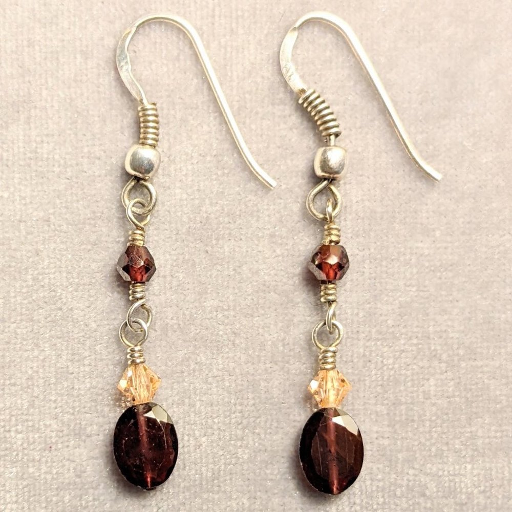 Sterling Silver Earrings with Garnets and Peach Swarovski Crystals